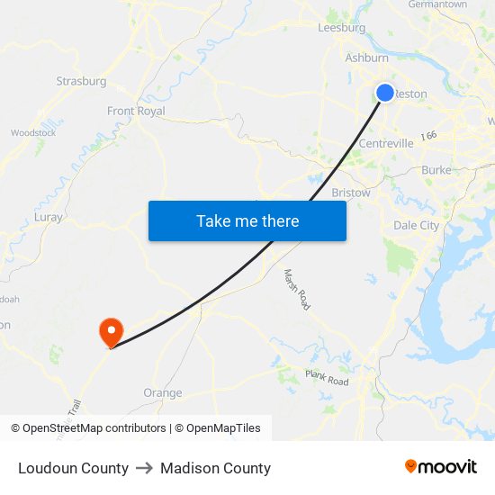 Loudoun County to Madison County map