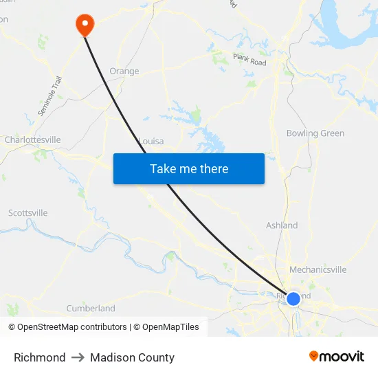 Richmond to Madison County map