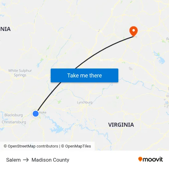 Salem to Madison County map