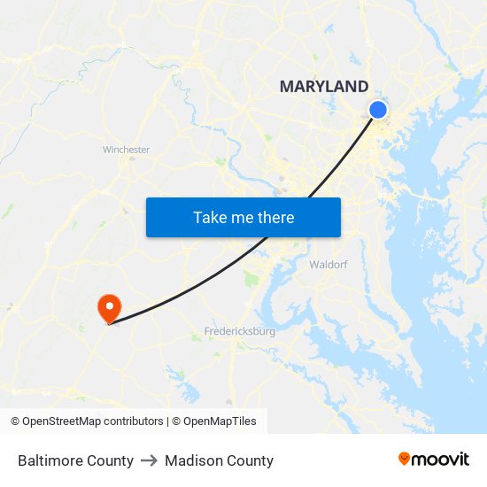 Baltimore County to Madison County map