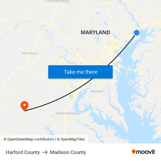 Harford County to Madison County map