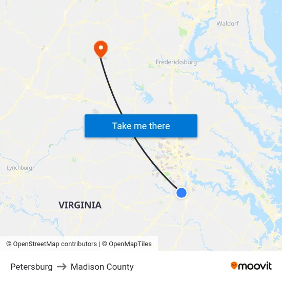 Petersburg to Madison County map