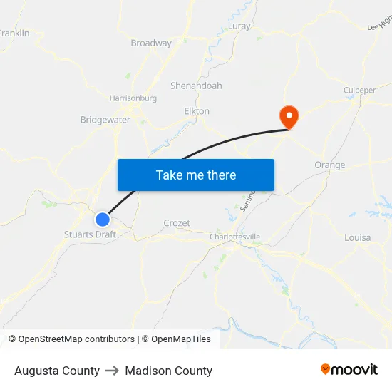 Augusta County to Madison County map