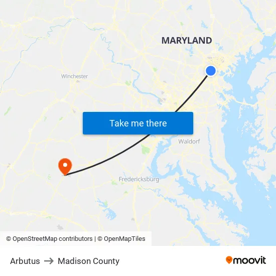 Arbutus to Madison County map