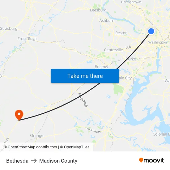 Bethesda to Madison County map