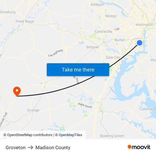 Groveton to Madison County map