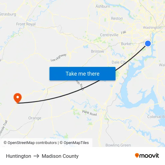 Huntington to Madison County map
