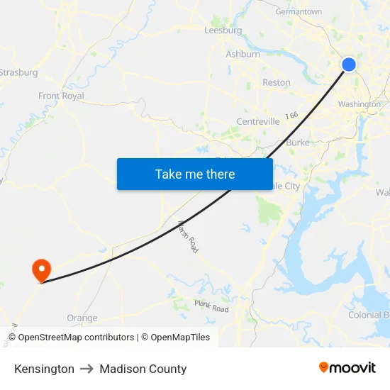 Kensington to Madison County map