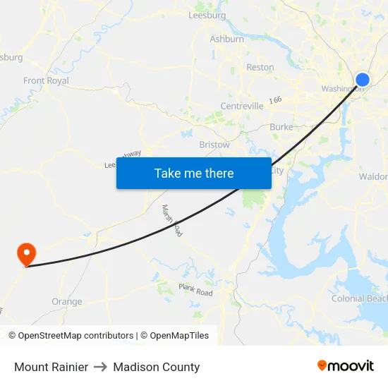 Mount Rainier to Madison County map