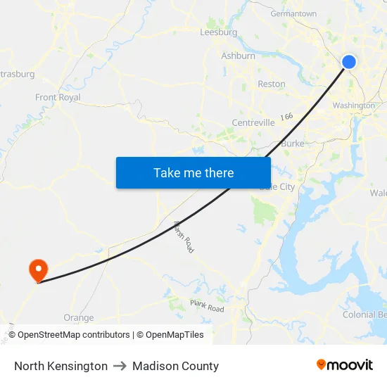 North Kensington to Madison County map