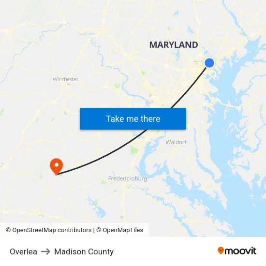 Overlea to Madison County map