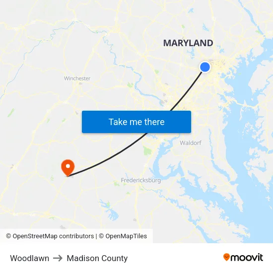 Woodlawn to Madison County map