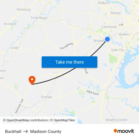 Buckhall to Madison County map