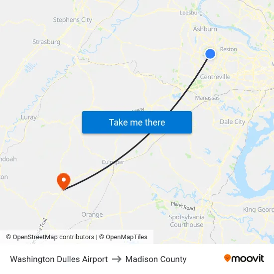 Washington Dulles Airport to Madison County map