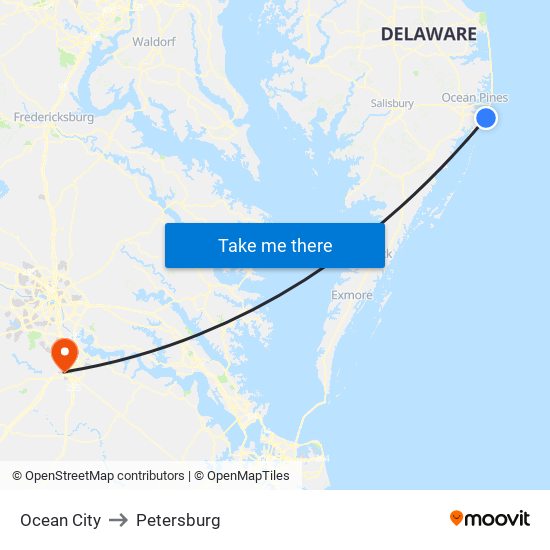 Ocean City to Petersburg map