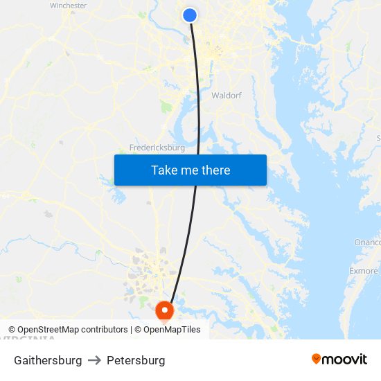 Gaithersburg to Petersburg map