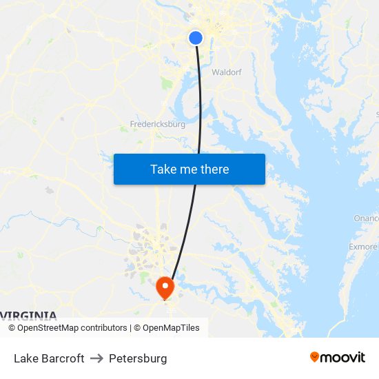 Lake Barcroft to Petersburg map