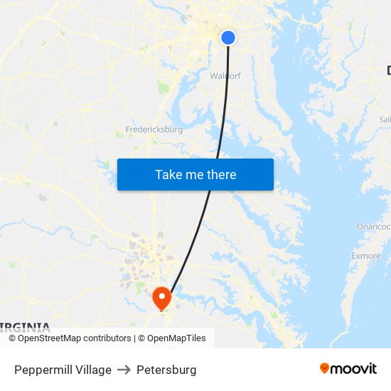 Peppermill Village to Petersburg map