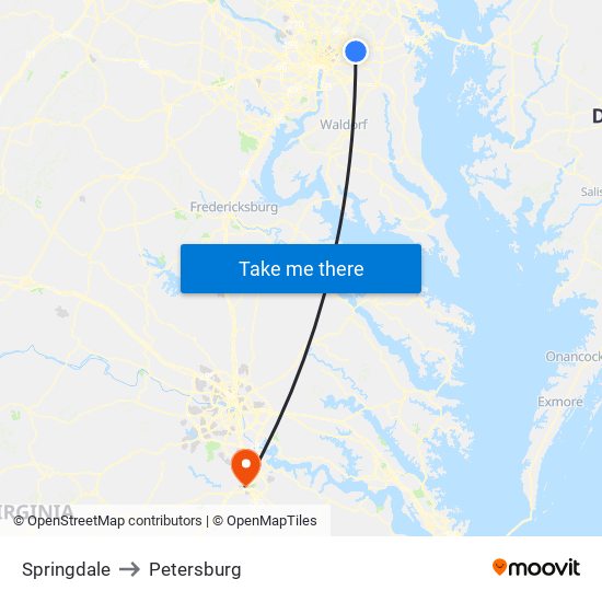 Springdale to Petersburg map