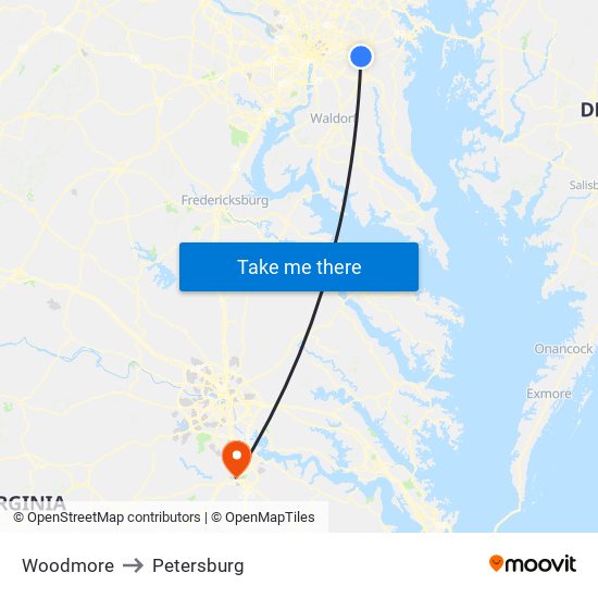 Woodmore to Petersburg map