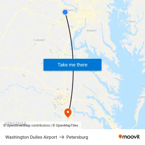 Washington Dulles Airport to Petersburg map