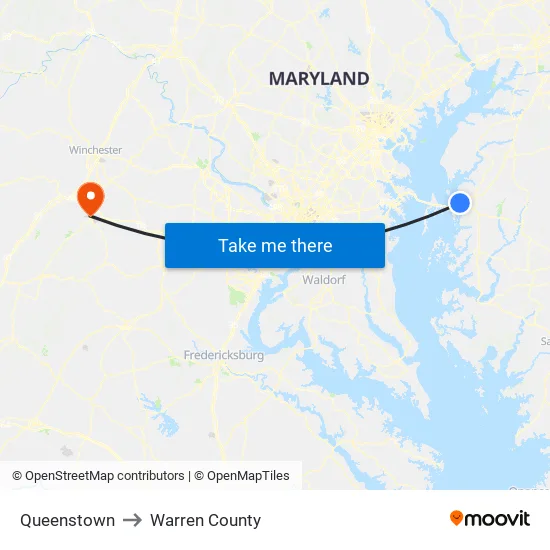 Queenstown to Warren County map