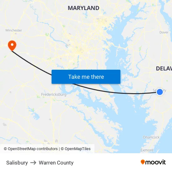 Salisbury to Warren County map