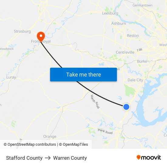 Stafford County to Warren County map