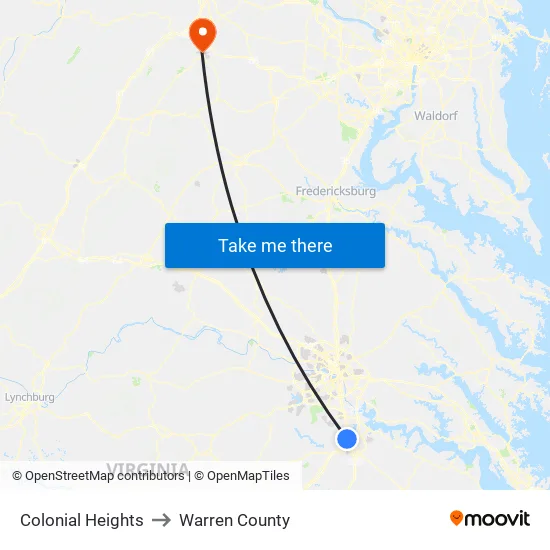 Colonial Heights to Warren County map