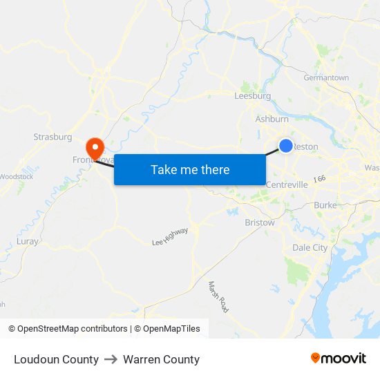 Loudoun County to Warren County map