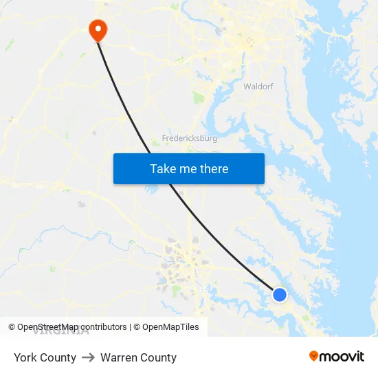 York County to Warren County map