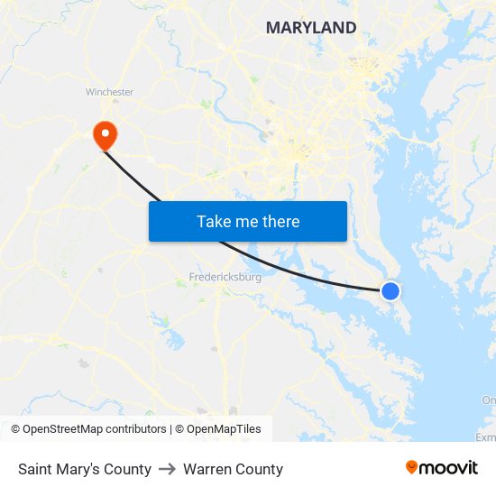 Saint Mary's County to Warren County map