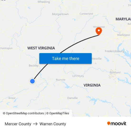 Mercer County to Warren County map
