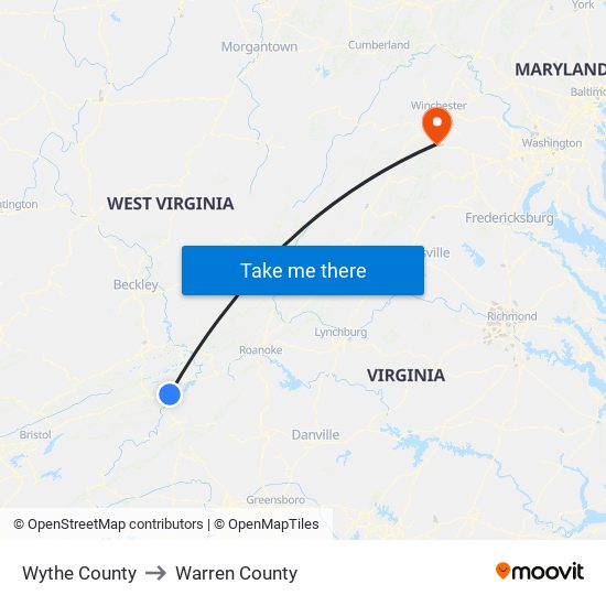 Wythe County to Warren County map