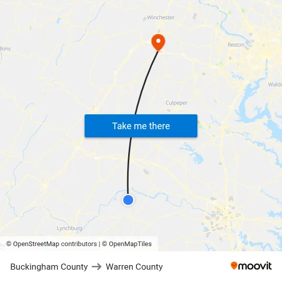 Buckingham County to Warren County map