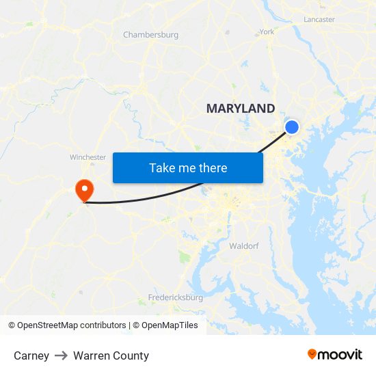 Carney to Warren County map