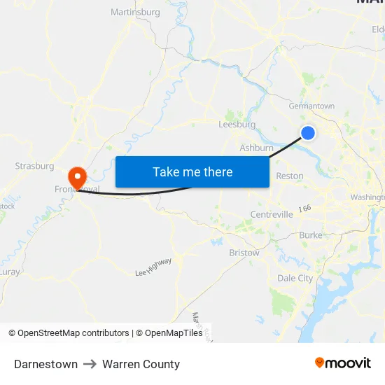 Darnestown to Warren County map