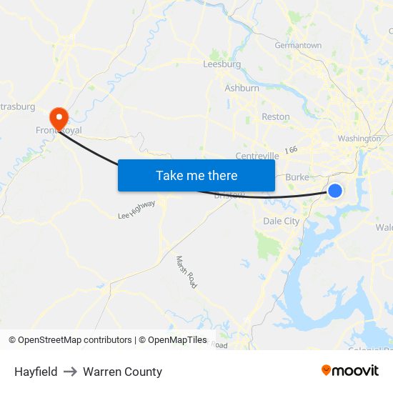 Hayfield to Warren County map