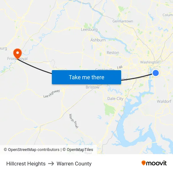 Hillcrest Heights to Warren County map