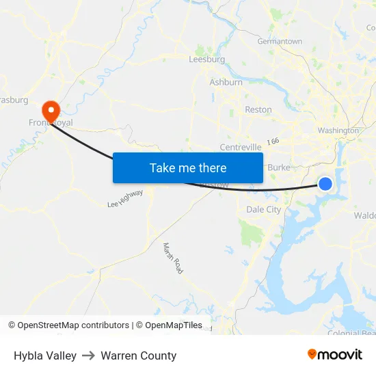 Hybla Valley to Warren County map