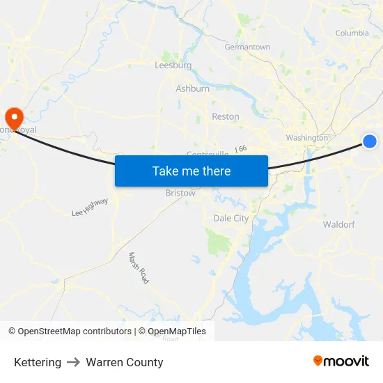 Kettering to Warren County map