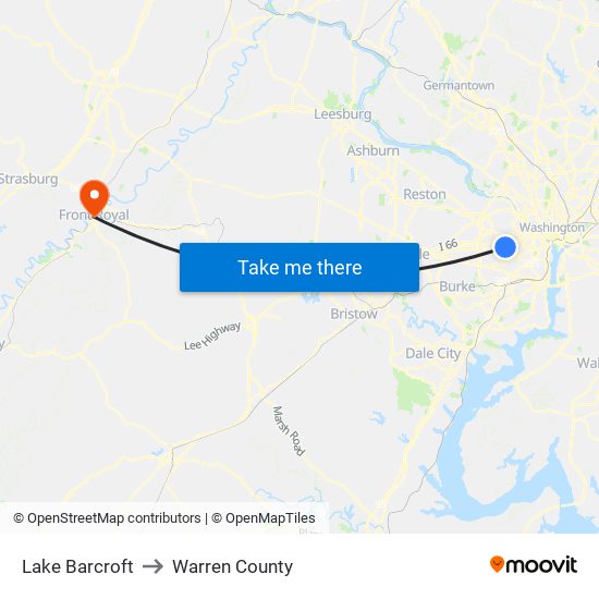 Lake Barcroft to Warren County map