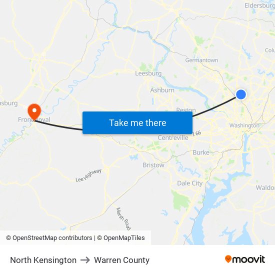 North Kensington to Warren County map