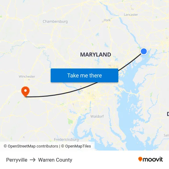 Perryville to Warren County map