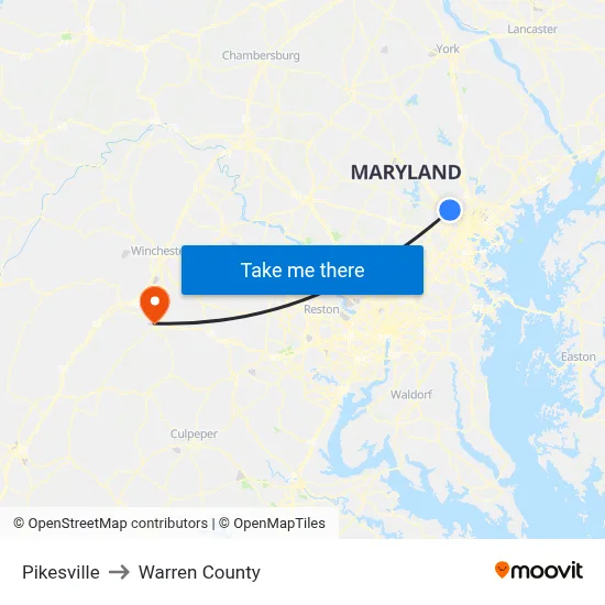 Pikesville to Warren County map