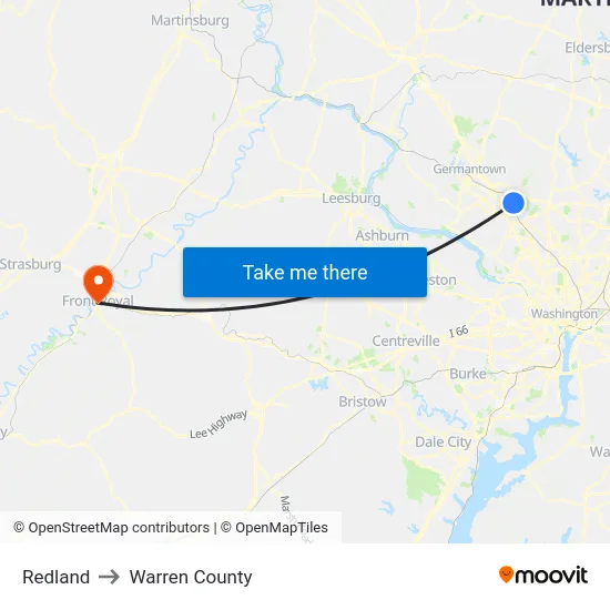 Redland to Warren County map