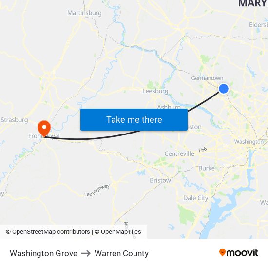 Washington Grove to Warren County map