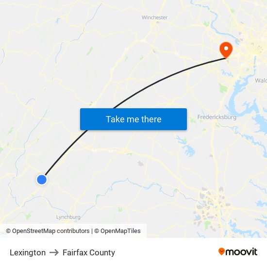 Lexington to Fairfax County map