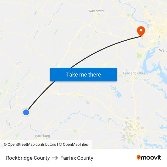 Rockbridge County to Fairfax County map