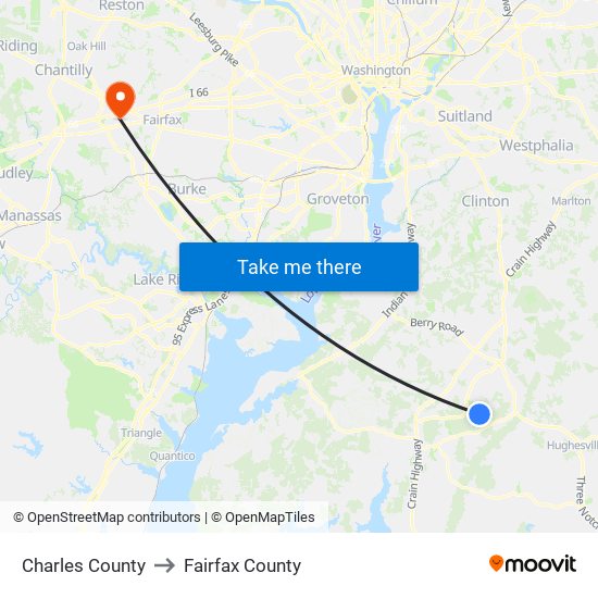 Charles County to Fairfax County map